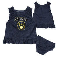 Infant  Navy Milwaukee Brewers Playground Dress & Bloomers Set