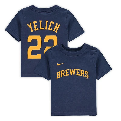 T-shirt Nike Christian Yelich pour bébé, bleu marine, nom et numéro du joueur des Milwaukee Brewers