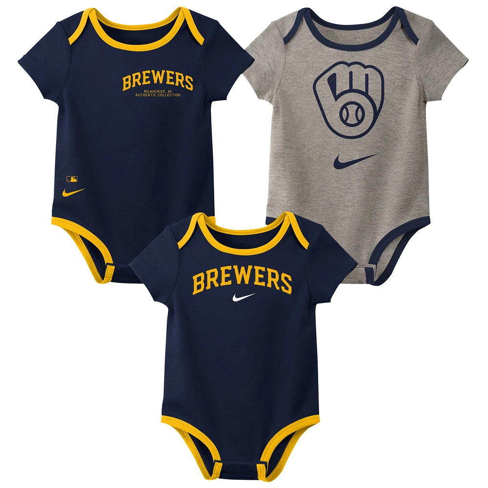 Infant Nike Milwaukee Brewers Authentic Collection Three-Pack Bodysuit Set