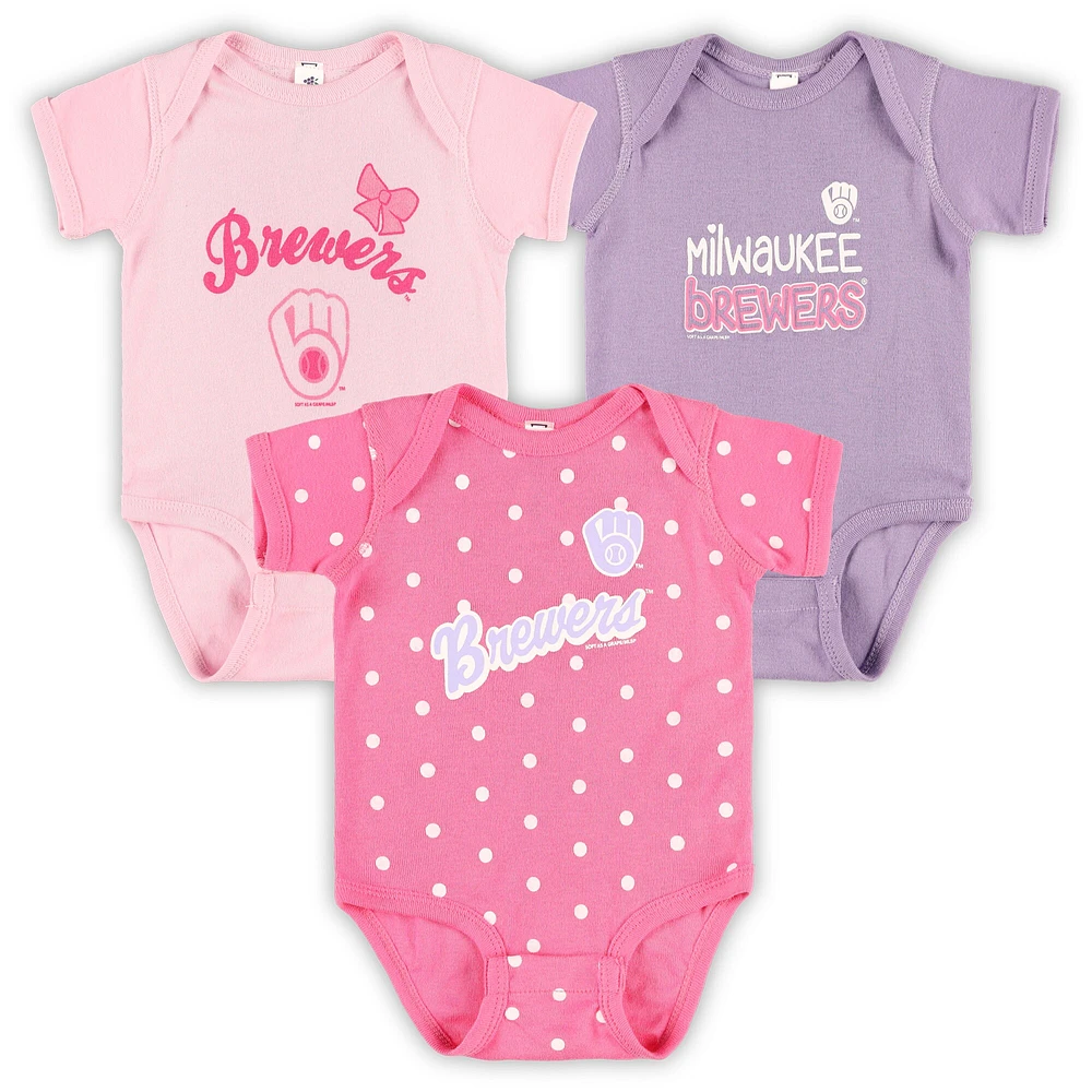 Infant Soft as a Grape Rose/Violet Milwaukee Brewers Rookie Creeper 3-Pack