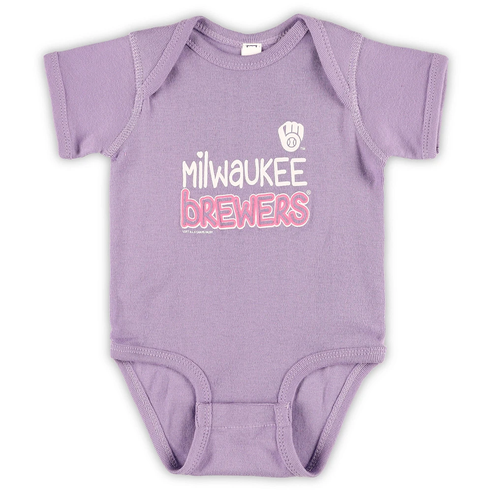 Infant Soft as a Grape Pink/Purple Milwaukee Brewers Rookie Creeper 3-Pack