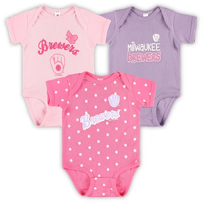 Infant Soft as a Grape Pink/Purple Milwaukee Brewers Rookie Creeper 3-Pack