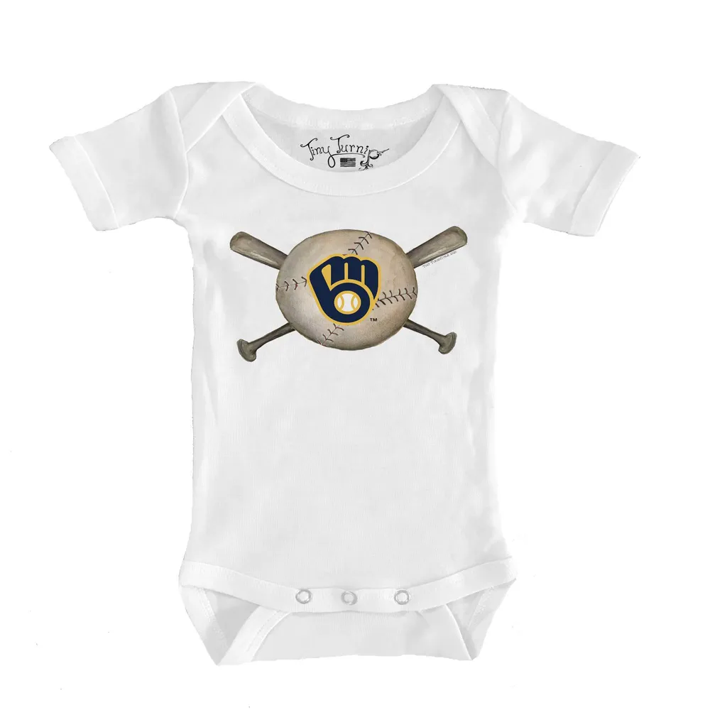 TinyTurnip Milwaukee Brewers Stitched Baseball 3/4 Navy Blue Sleeve Raglan Unisex S