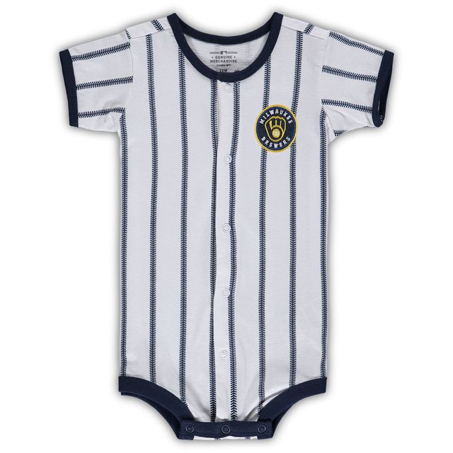 Combinaison blanche Power Hitter des Milwaukee Brewers à fines rayures pour bébé