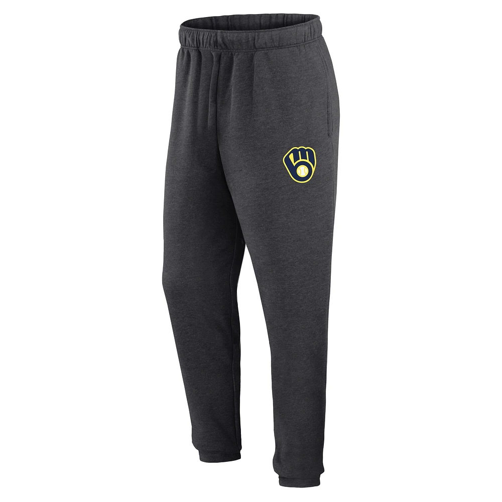 Pantalon de jogging en polaire Fanatics Heather Charcoal Milwaukee Brewers pour hommes