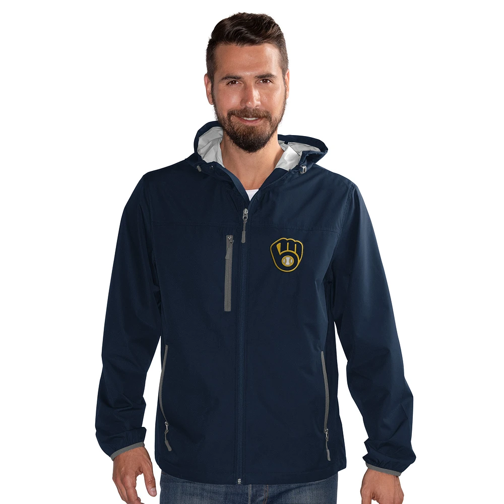 Veste à capuche légère entièrement zippée G-III Sports by Carl Banks pour homme, bleu marine, Milwaukee Brewers Double Play