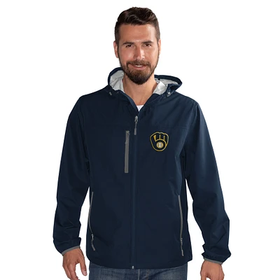Veste à capuche légère entièrement zippée G-III Sports by Carl Banks pour homme, bleu marine, Milwaukee Brewers Double Play