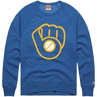 Men's Homage  Royal Milwaukee Brewers Retro Tri-Blend Pullover Sweatshirt