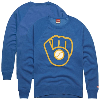 Men's Homage  Royal Milwaukee Brewers Retro Tri-Blend Pullover Sweatshirt