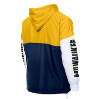 Coupe-vent à capuche entièrement zippé New Era bleu marine/or Milwaukee Brewers pour homme