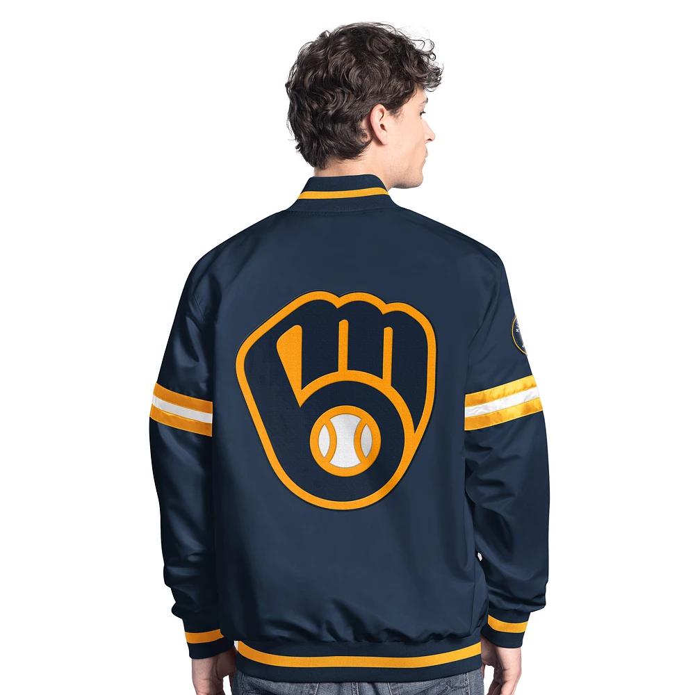 Men's Starter  Navy Milwaukee Brewers Scout Full-Snap Varsity Jacket