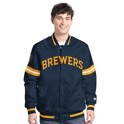 Men's Starter  Navy Milwaukee Brewers Scout Full-Snap Varsity Jacket