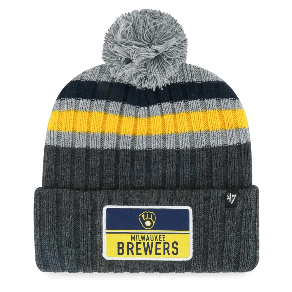 Men's '47 Gray Milwaukee Brewers Stack Cuffed Knit Hat with Pom