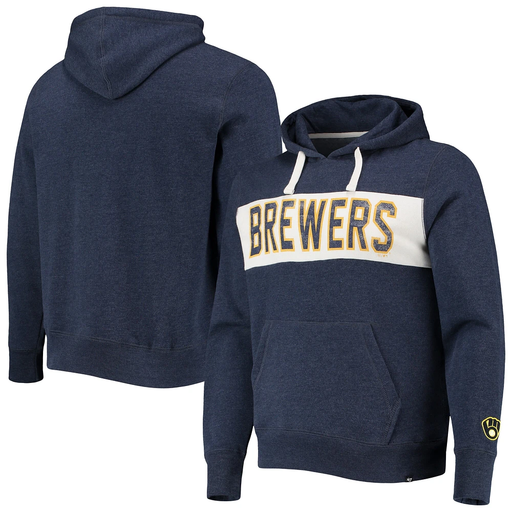 Men's '47 Heathered Navy Milwaukee Brewers Team Pullover Hoodie