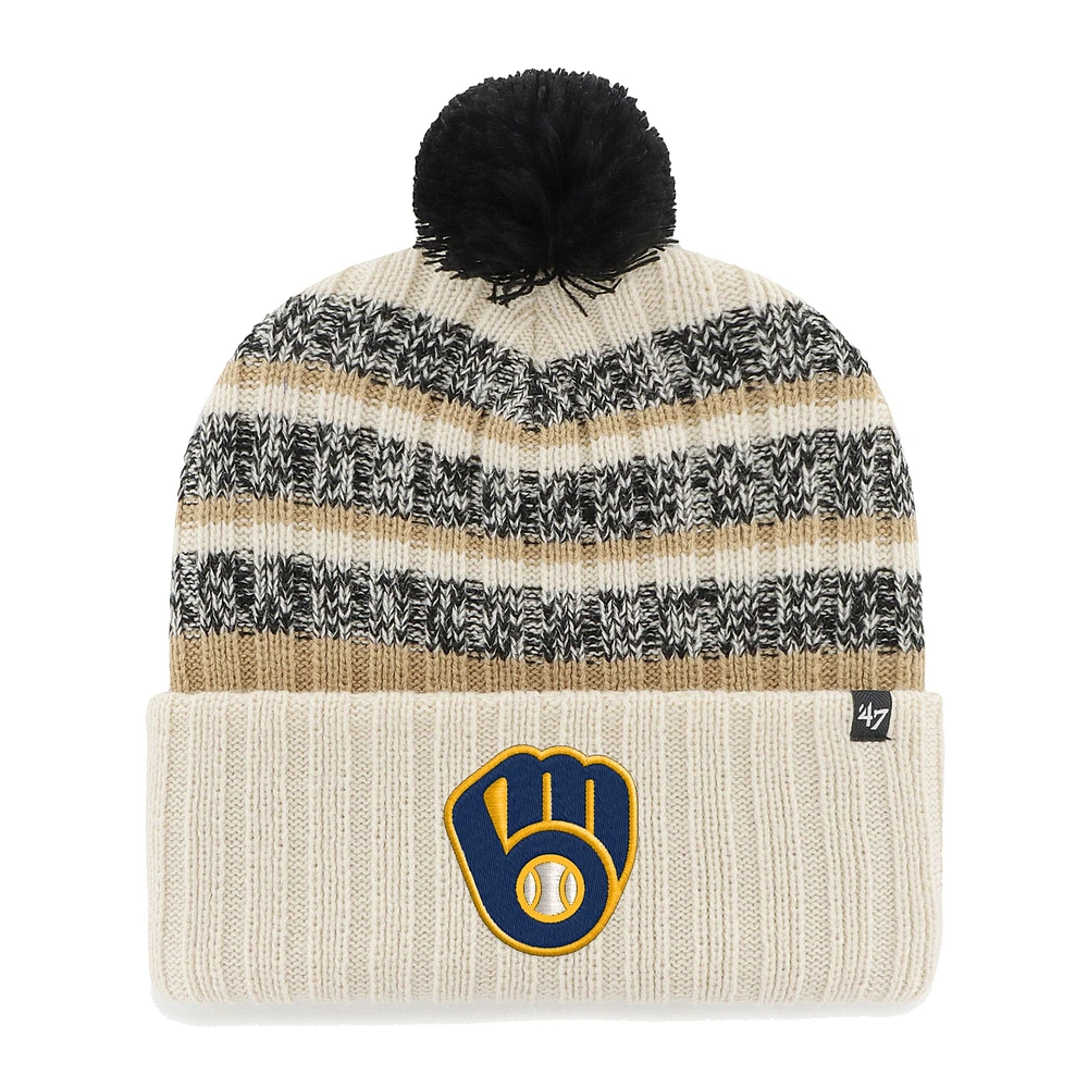 Bonnet en tricot à revers '47 Natural Milwaukee Brewers Tavern pour hommes avec pompon