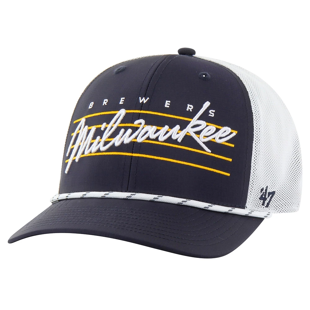 Casquette ajustable Downburst Trucker 47 bleu marine pour homme des Milwaukee Brewers