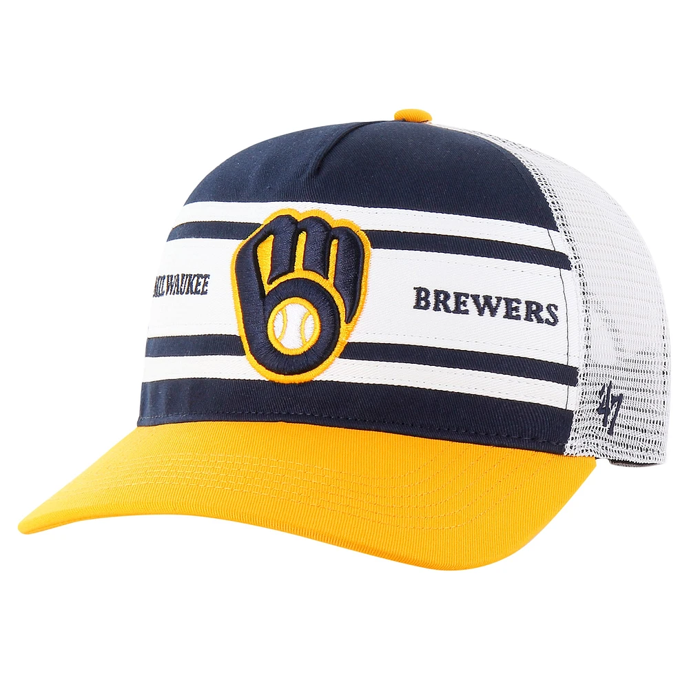 Men's '47 Navy Milwaukee Brewers Gridiron Super Stripe Relaxed Trucker Hitch Adjustable Hat