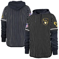 Men's '47  Navy Milwaukee Brewers Pinstripe Double Header Pullover Hoodie