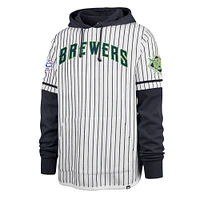 Men's '47 White Milwaukee Brewers Pinstripe Double Header Pullover Hoodie