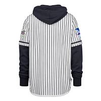 Men's '47 White Milwaukee Brewers Pinstripe Double Header Pullover Hoodie