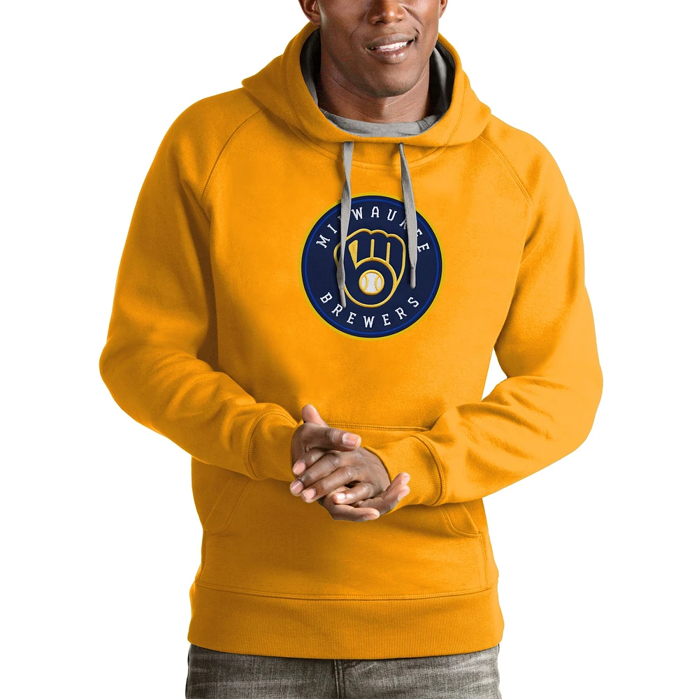 Sweat à capuche avec logo de l'équipe Victory des Milwaukee Brewers Antigua Gold pour hommes