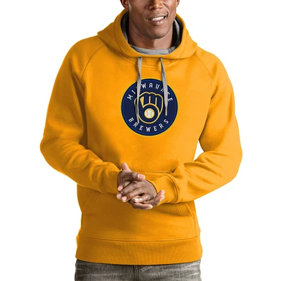 Sweat à capuche avec logo de l'équipe Victory des Milwaukee Brewers Antigua Gold pour hommes