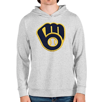 Sweat à capuche enfiler Absolute pour homme avec logo de l'équipe Milwaukee Brewers en gris chiné Antigua