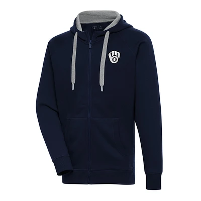 Sweat à capuche entièrement zippé Metallic Victory des Milwaukee Brewers de la marine Antigua pour homme