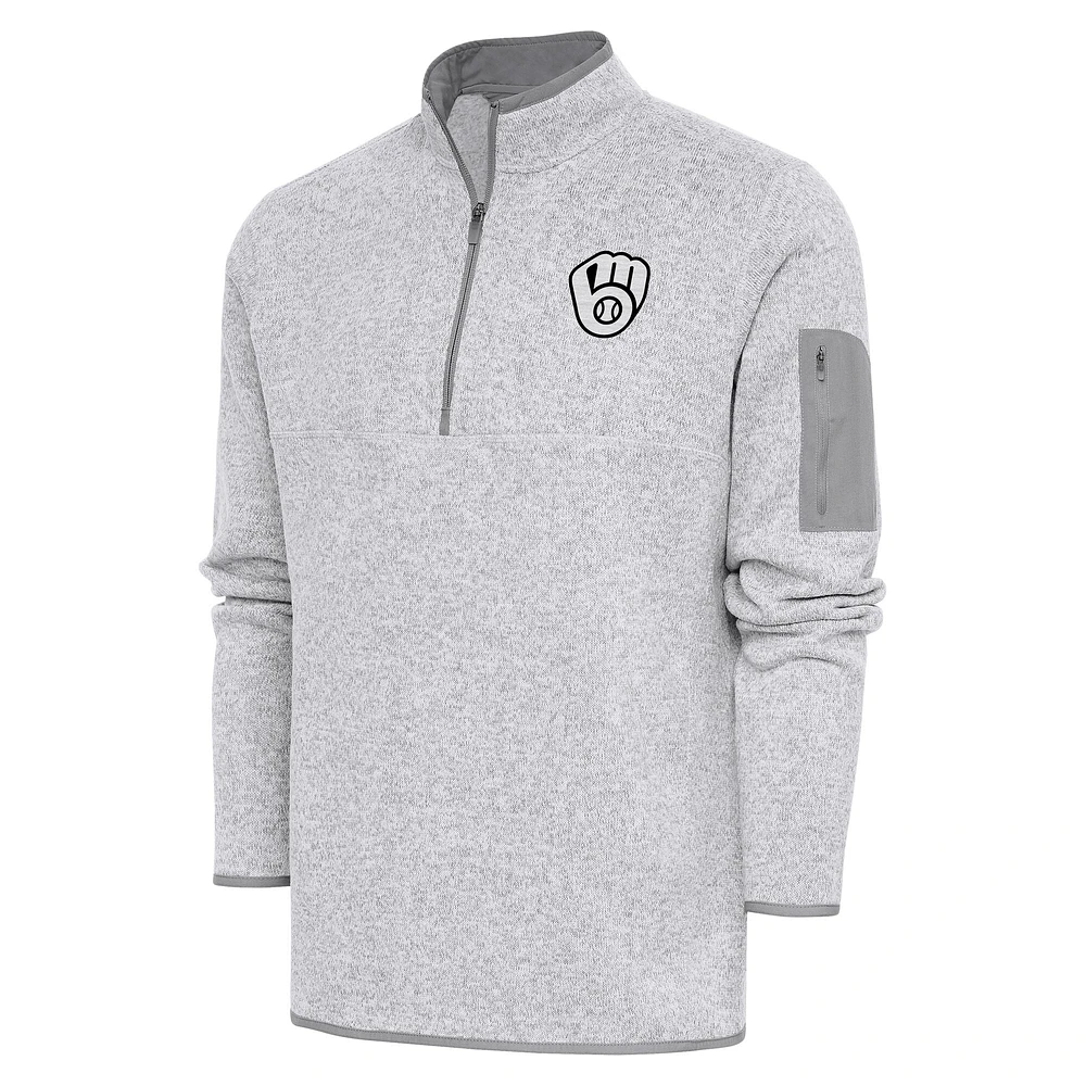 Veste à enfiler glissière quart de tour métallique Fortune des Milwaukee Brewers d'Antigua Pewter pour homme
