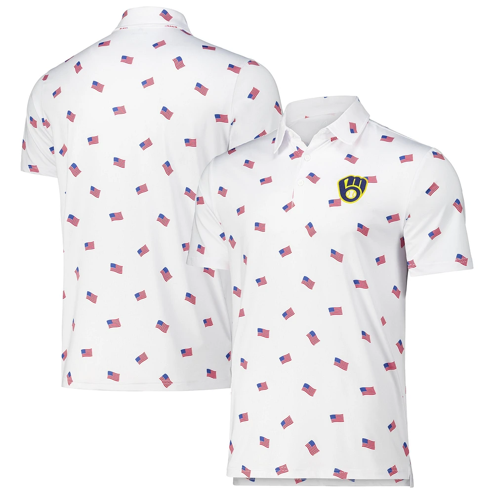 Polo Americana des Milwaukee Brewers d'Antigua pour hommes, blanc