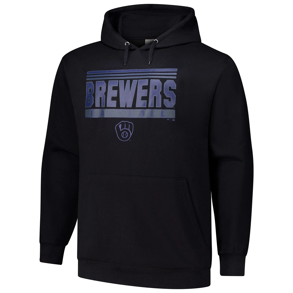 Men's  Black Milwaukee Brewers Stack Fleece Pullover Hoodie