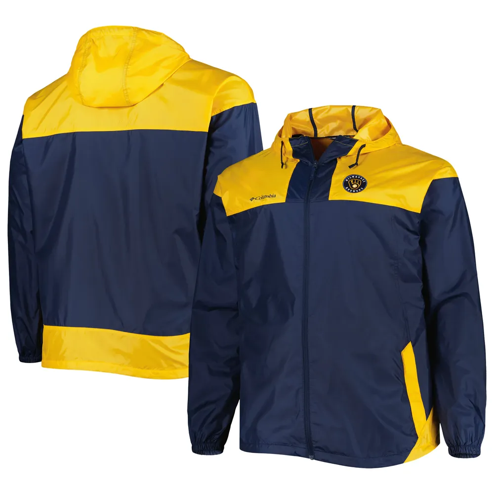 Men's Columbia Navy Milwaukee Brewers Flash Forward Challenger Omni-Shade Full-Zip Windbreaker