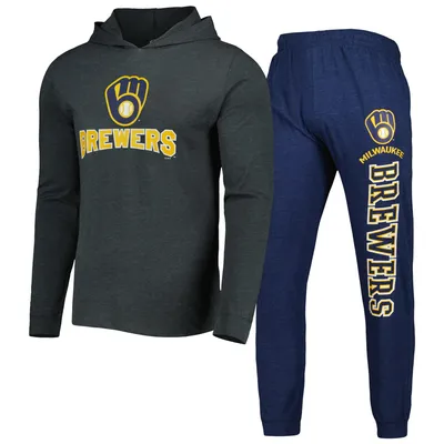 Milwaukee Brewers Concepts Sport Meter Hoodie & Joggers Set - Heather Navy/Heather Charcoal