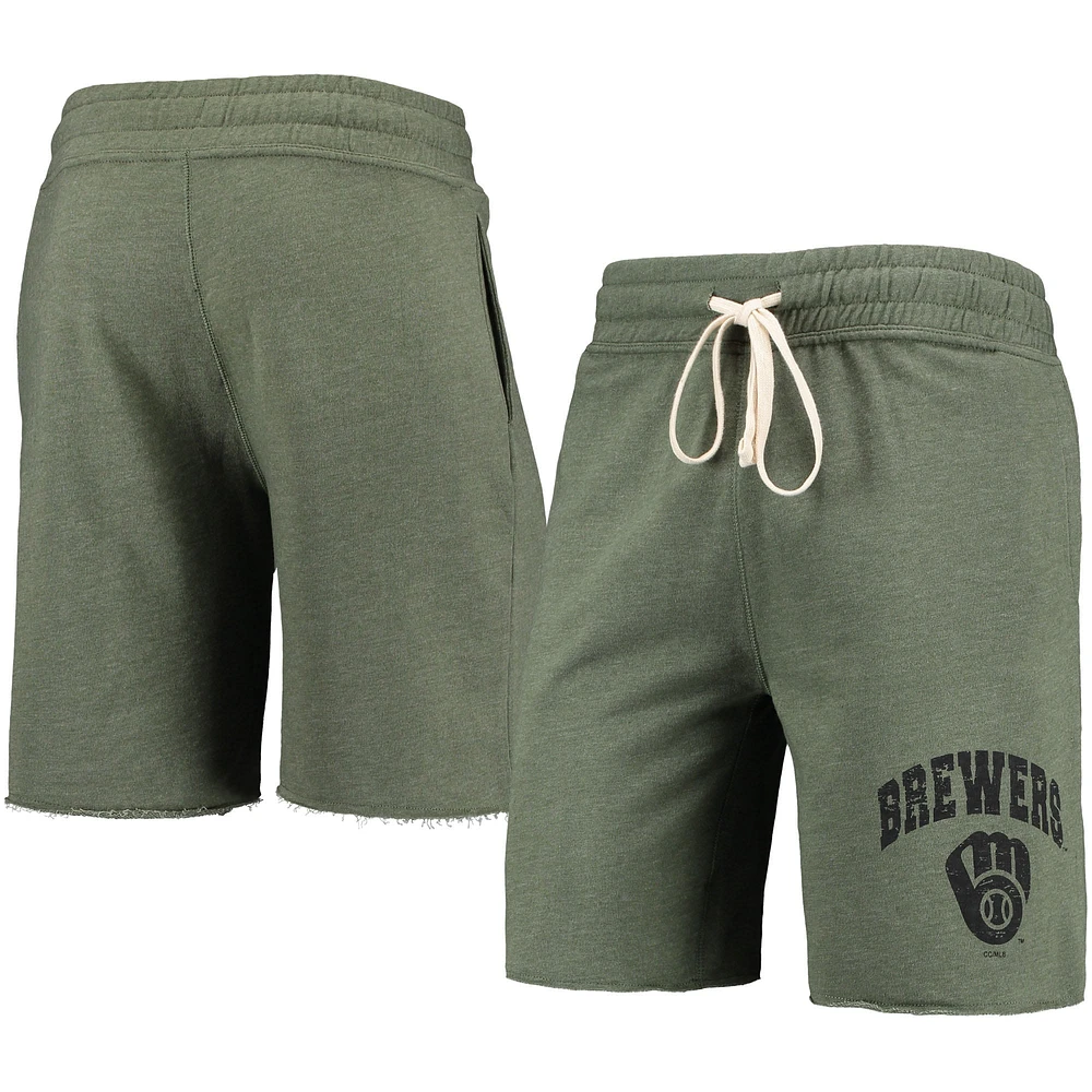 Men's Concepts Sport Heathered Olive Milwaukee Brewers Mainstream Tri-Blend Shorts