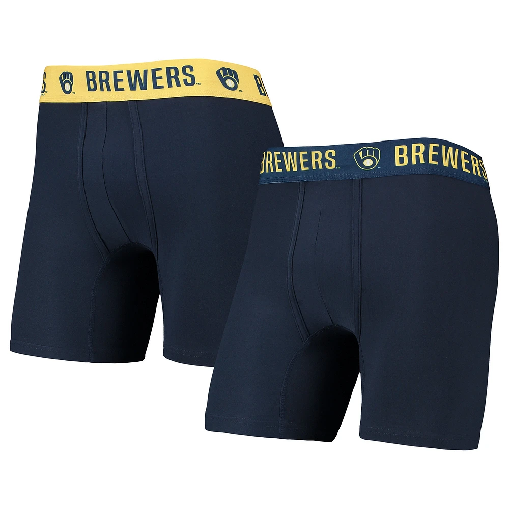 Lot de deux boxers Flagship pour homme Concepts Sport Bleu marine/doré Milwaukee Brewers