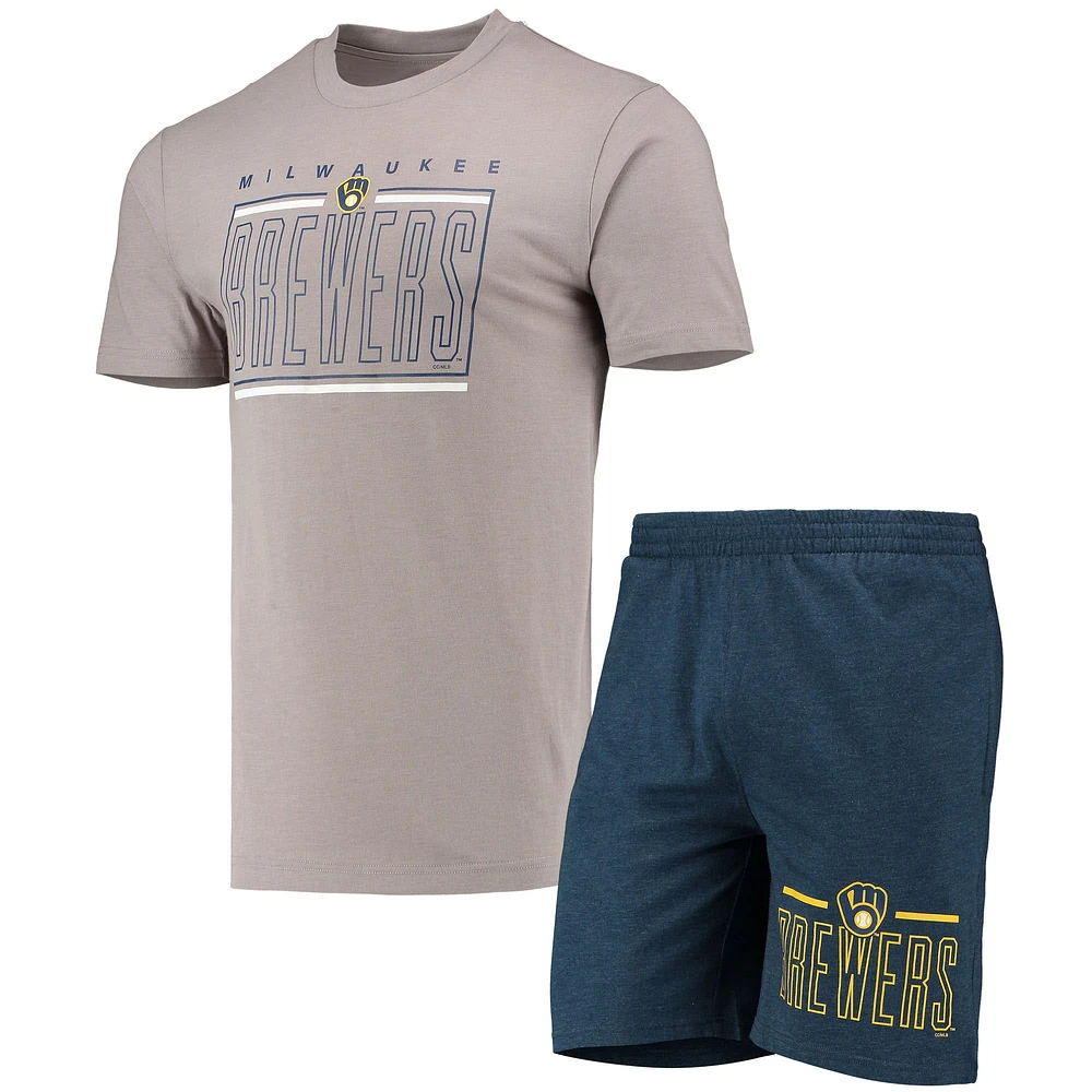 Ensemble de nuit T-shirt et short pour homme Milwaukee Brewers Meter Concepts Sport bleu marine/gris