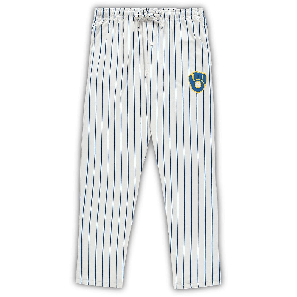 Men's Concepts Sport White/Royal Milwaukee Brewers Big & Tall Pinstripe Sleep Set