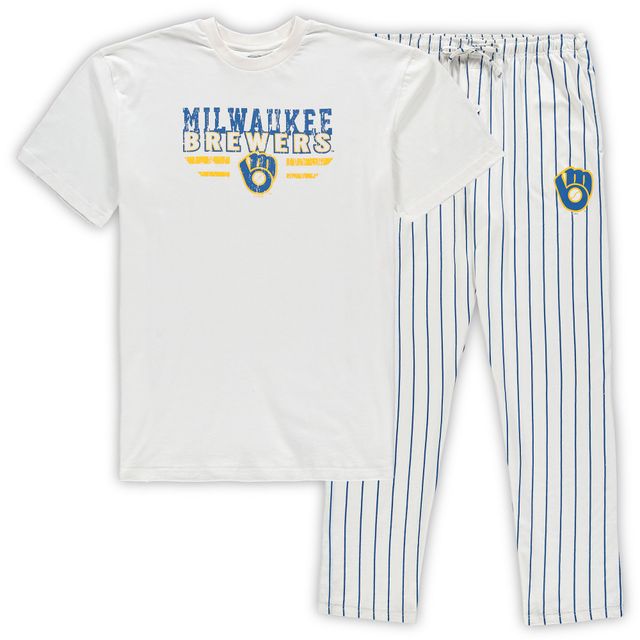 Ensemble de nuit à fines rayures Concepts Sport White/Royal Milwaukee Brewers pour hommes