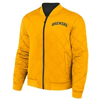Collection Darius Rucker pour hommes par Fanatics - Blouson aviateur réversible à fermeture éclair intégrale noir/or des Milwaukee Brewers