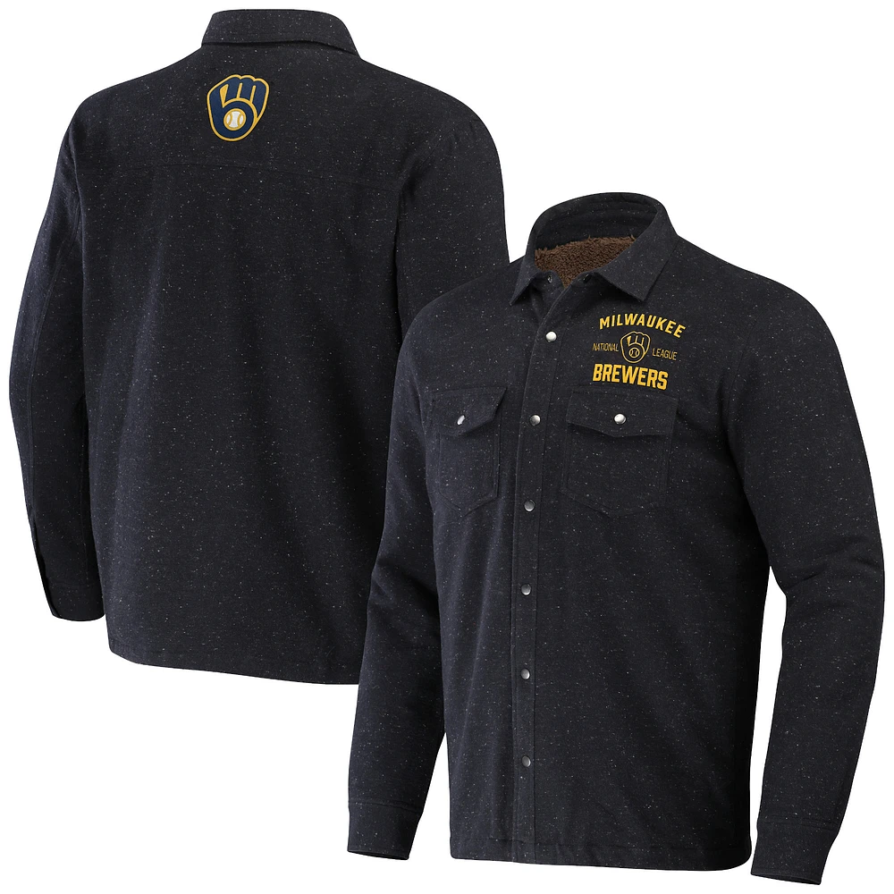 Collection Darius Rucker pour hommes par Fanatics Black Milwaukee Brewers Ringstop Full-Snap Shacket