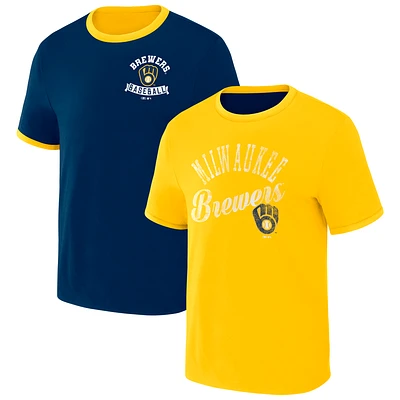 Men's Darius Rucker Collection by Fanatics Navy/Gold Milwaukee Brewers Two-Way Ringer Reversible T-Shirt