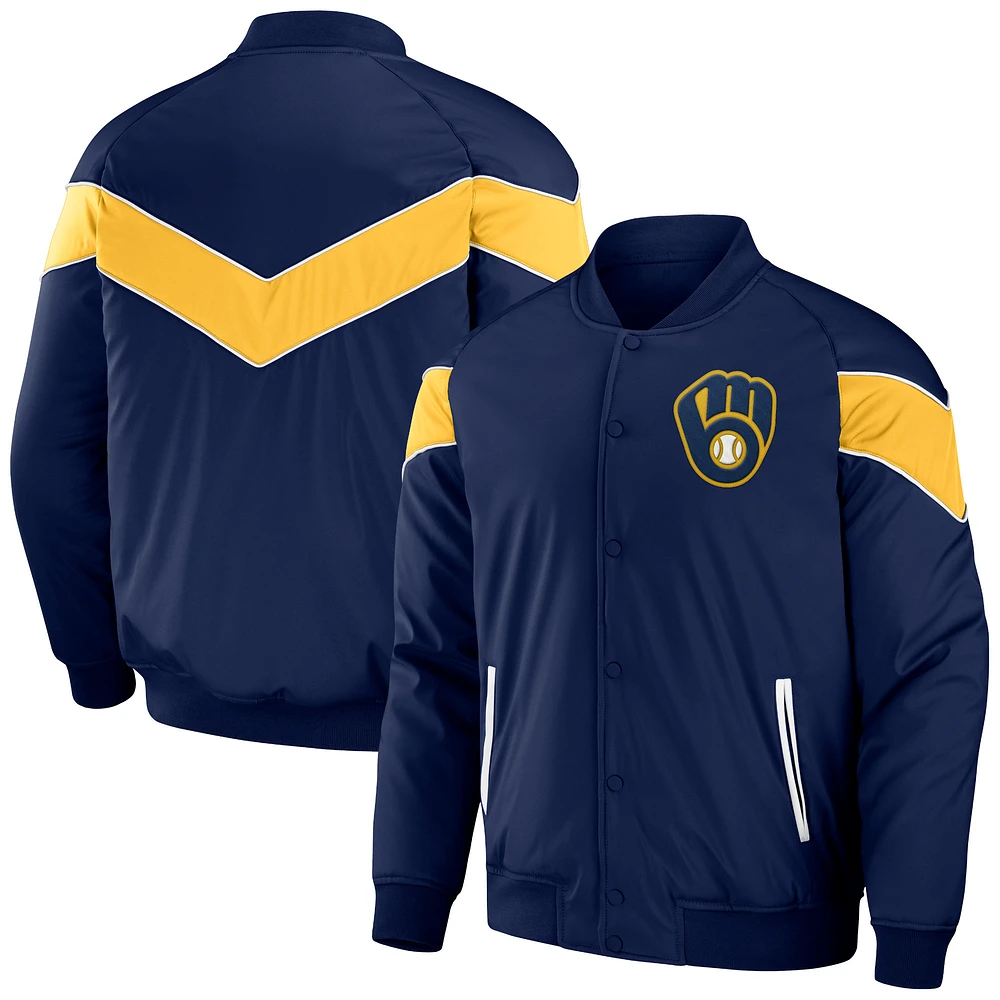 Collection Darius Rucker pour hommes par Fanatics - Veste de baseball à bouton-pression intégrale raglan des Milwaukee Brewers Milwaukee, bleu marine