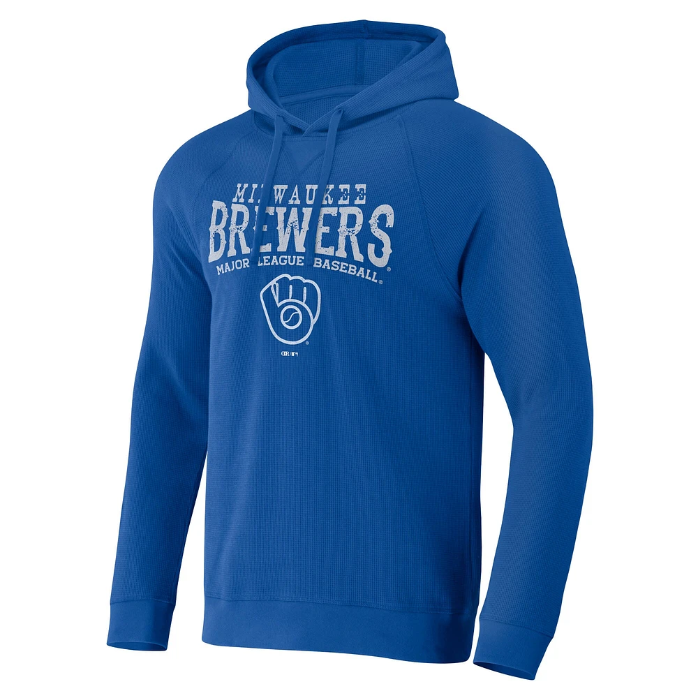 Men's Darius Rucker Collection by Fanatics  Royal Milwaukee Brewers Waffle-Knit Raglan Pullover Hoodie