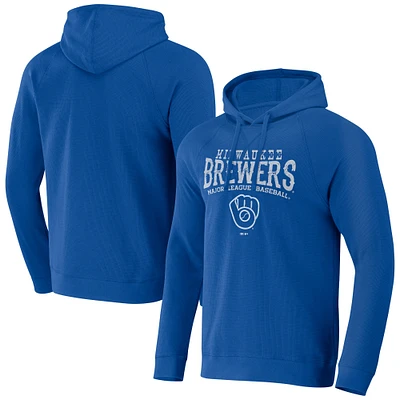 Men's Darius Rucker Collection by Fanatics  Royal Milwaukee Brewers Waffle-Knit Raglan Pullover Hoodie