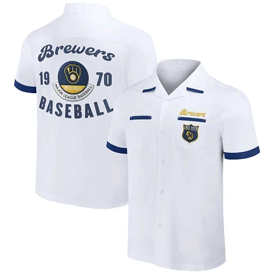 Collection Darius Rucker pour homme par Fanatics White Milwaukee Brewers Bowling Button-Up Shirt