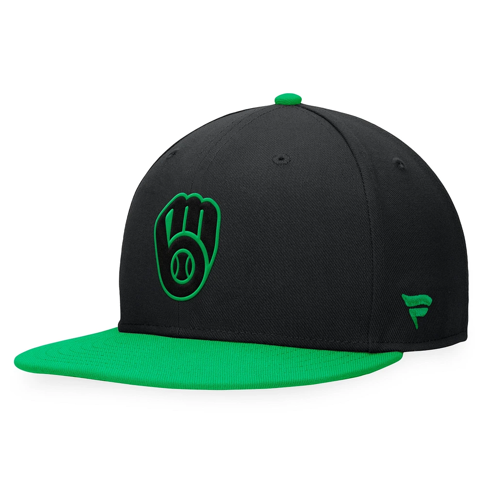 Casquette Lucky Snapback des Milwaukee Brewers Fanatics noir/vert Kelly pour hommes