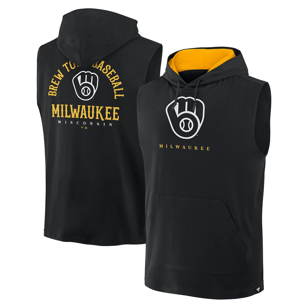 Men's Fanatics Black Milwaukee Brewers Fire Speed Sleeveless Pullover Hoodie