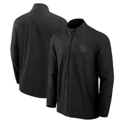 Veste noire entièrement zippée tissée pour hommes Fanatics Milwaukee Brewers Front Office