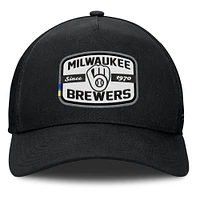 Casquette Snapback de camionneur A-Frame Fanatics noire pour hommes des Milwaukee Brewers Team Patch