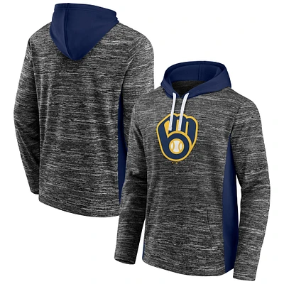 Men's Fanatics Charcoal/Navy Milwaukee Brewers Instant Replay Colorblock Space-Dye - Pullover Hoodie